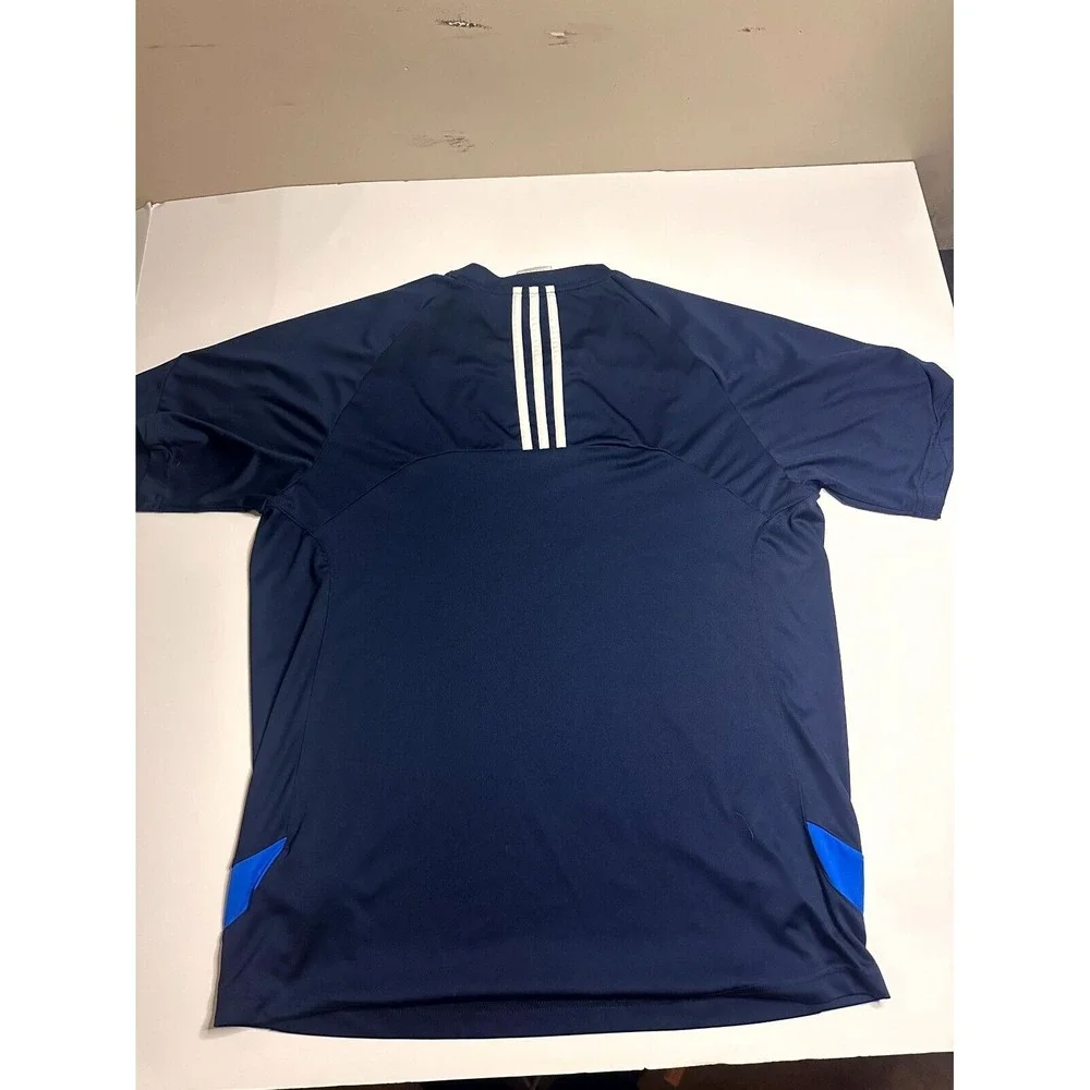 Adidas T-Shirt Men's Large Navy Blue Logo Crew Neck Raglan Short Sleeve Pullover